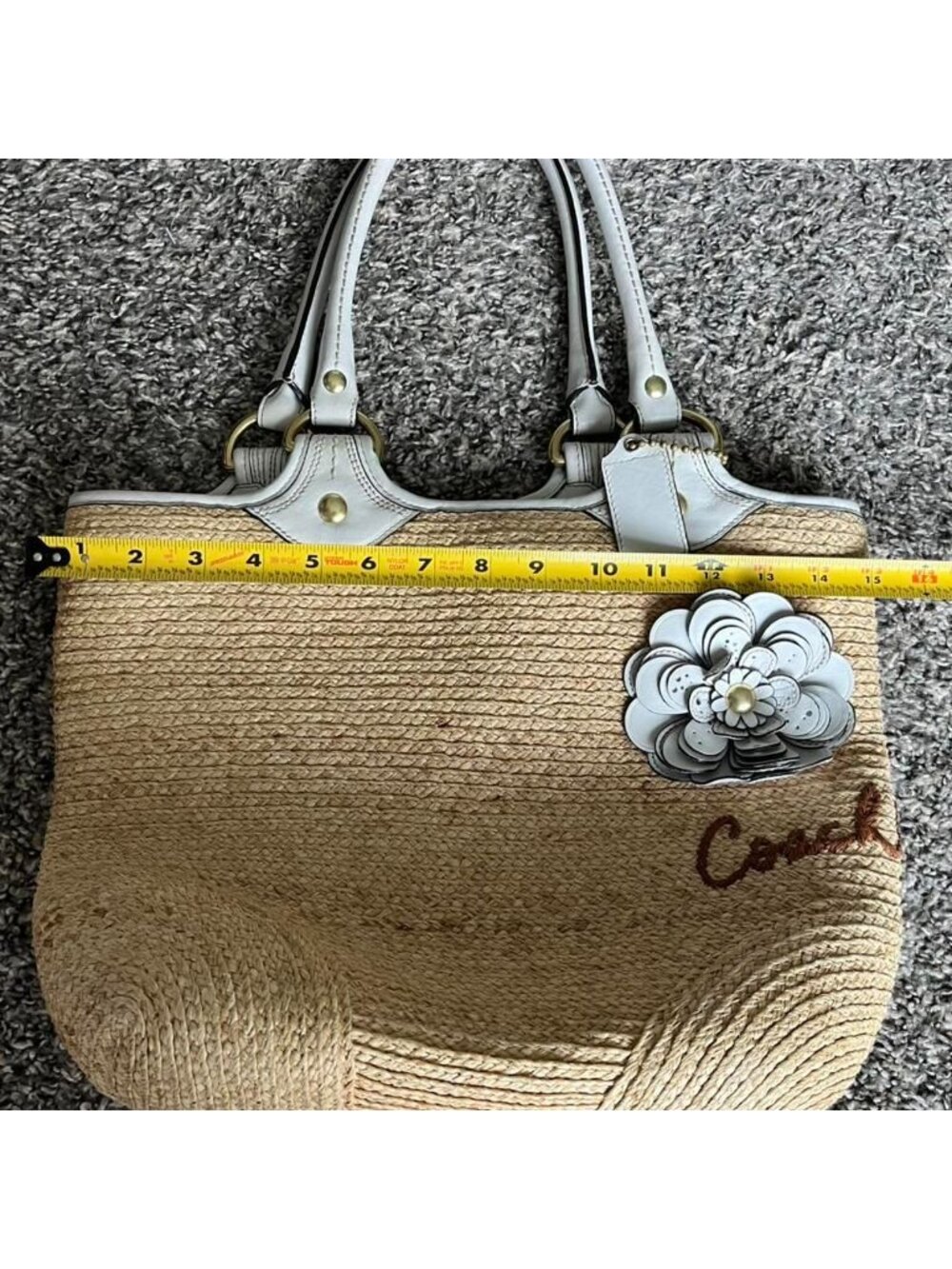 Vintage Coach Bleecker Straw Bag w/Flower Coastal Mom Vacation Holiday Summer - Picture 7 of 8